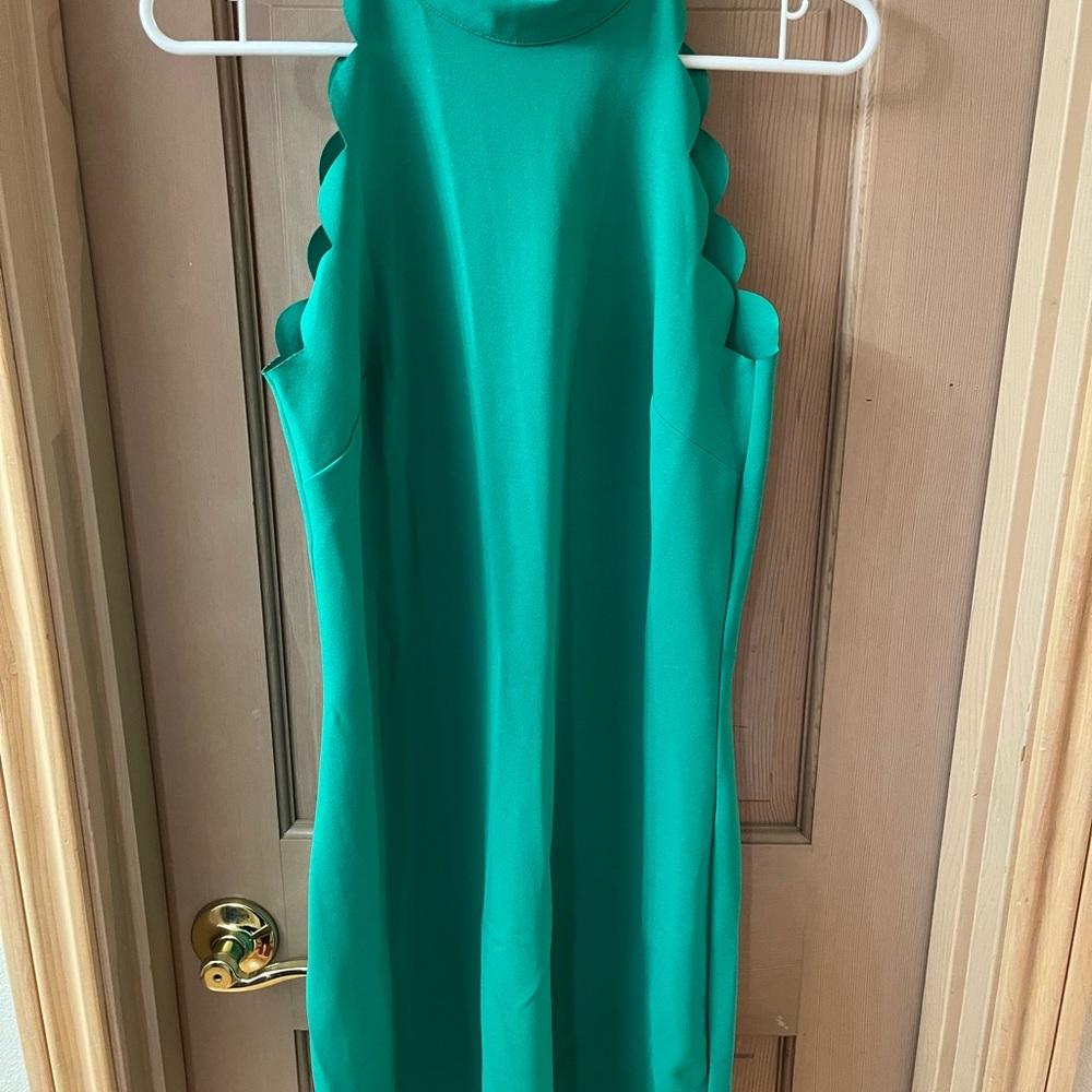 BCX Vibrant Green Scalloped Mini Dress